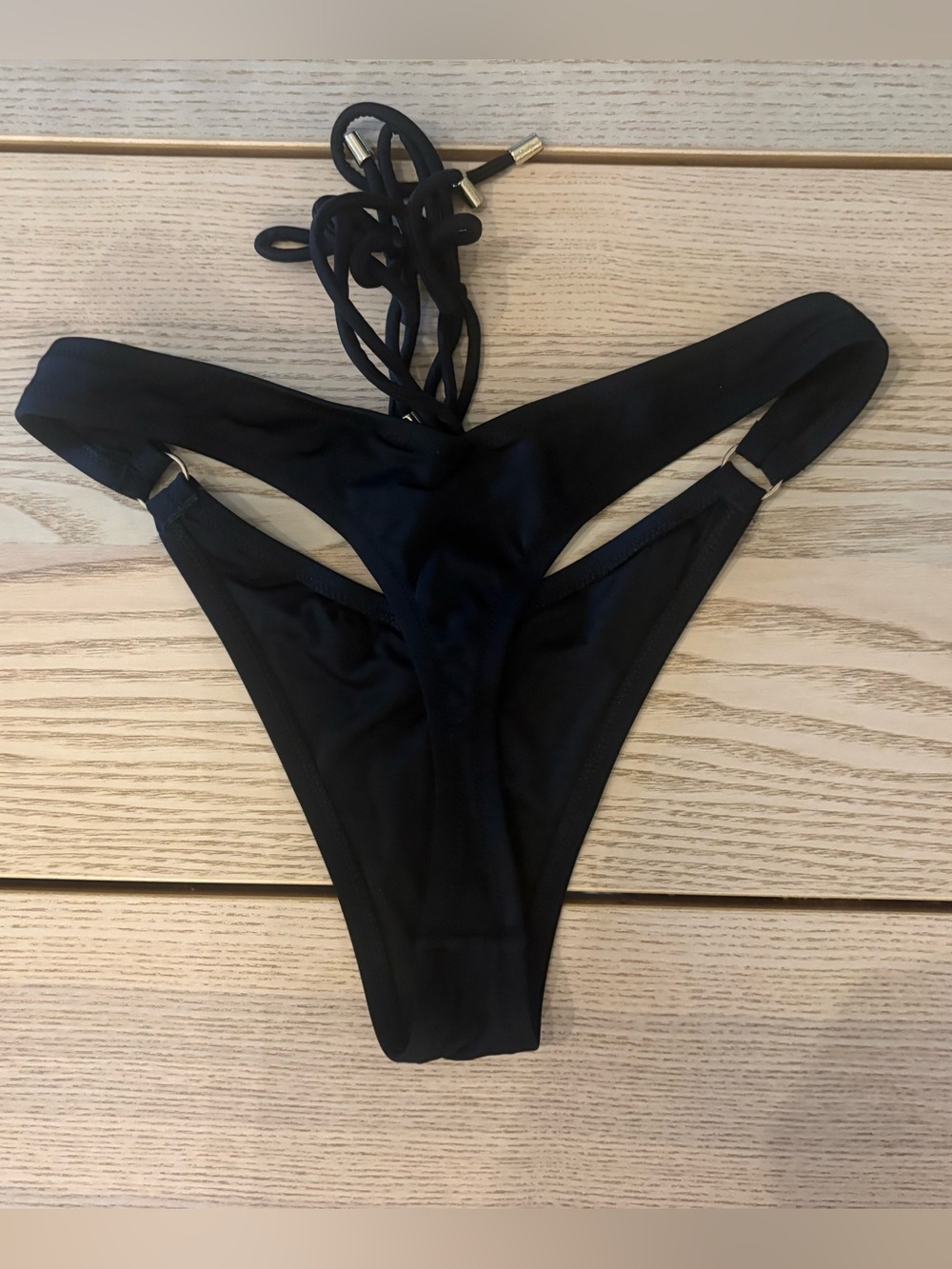 Victoria’s Secret Black Women's High-Cut Swim Bikini Set with Side Rings Size L